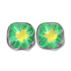 油絵風樹脂カボション  花の正方形  ライムグリーン  24.5x24.5x8.5mm&nbsp;LS-CRES-P019-01B
