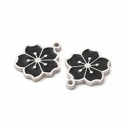 304ステンレススチールエナメルチャーム  さくら  ブラック  14x12x1mm  穴：1.2mm&nbsp;STAS-F291-06P-01