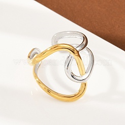 女性用304ステンレススチールオープンカフリング  不規則な曲線  ゴールデン·ステンレス鋼色  21.5mm  usサイズ7 1/2(17.7mm)&nbsp;RJEW-K296-03B-GP