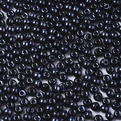 不透明なガラスビーズ  不透明色の光沢  ラウンド  ブラック  4x3mm  穴：1mm  約4500個/袋&nbsp;SEED-S040-07A-01