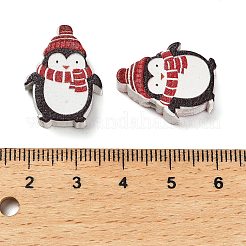 クリスマスプリントのシマウッドヨーロピアンビーズ  ペンギン  ホワイト  21x16x8mm  穴：4mm&nbsp;WOOD-G024-01A