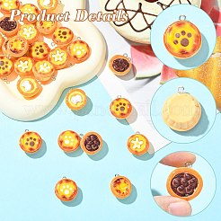 30個6スタイル不透明樹脂ペンダント  エッグタルト  プラチナトーンの鉄ループ付き  ミックスカラー  24~25x19.5~20x9.5~12mm  穴：1.8~2x1.8~2.5mm  5個/スタイル&nbsp;RESI-CJ0004-68