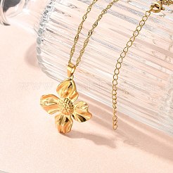 夏のビーチ 304 ステンレススチールペンダントロープチェーンネックレス 女性用  18KGP本金メッキ  花  14.76インチ（37.5cm）  ペンダント：32x29mm。&nbsp;STAS-Z108-01G-06