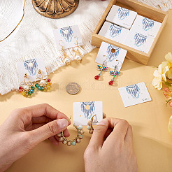 100 個織ウェブ/ネットとフェザープリント紙ジュエリーディスプレイカード  イヤリングやネックレスのディスプレイに  長方形  ホワイト  3.6x4.3x0.05cm&nbsp;CDIS-TA0001-43