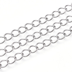 変色しにくい304ステンレススチールカーブチェーン  ハンダ付け  スプールで  ステンレス鋼色  5x4x0.6mm  約82.02フィート（25m）/ロール&nbsp;CHS-S007-001P