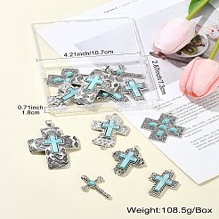 DIY クロスジュエリー作りキット  12種類の合成ターコイズペンダントとリンク6個を含む  アンティークシルバー合金と真鍮の金具付き  アンティークシルバー  39.5~70x25.5~48x6~7mm  穴：2~8x2~4.5mm  2個/スタイル&nbsp;DIY-CJ0002-38