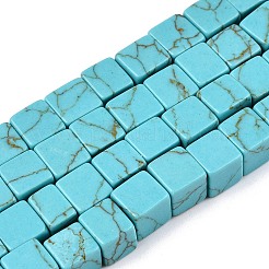 染め合成ターコイズビーズ連売り  キューブ  8~8.5x8~8.5x8~8.5mm  穴：1.2mm  約47~49個/連  15.35~15.79''（39~40.1センチメートル）&nbsp;G-T139-8x8-43A