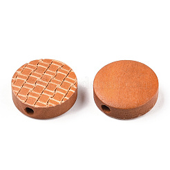 塗装天然木ビーズ  レーザー彫刻模様  フラットラウンド  チョコレート  15x5mm  穴：1.8mm&nbsp;X-WOOD-N006-05C