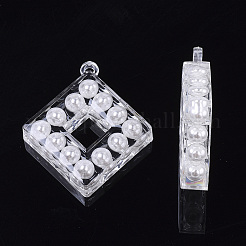 透明なアクリルパーツ  アブソリュートプラスチック模造パール  菱形  ホワイト  42x38x9mm  穴：2mm&nbsp;TACR-R146-009