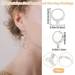 304ステンレススチールフレンチフックピアス金具100個  カン付き  ステンレス鋼色  14.5x12.5x2mm  穴：1.2mm&nbsp;STAS-BBC0004-12