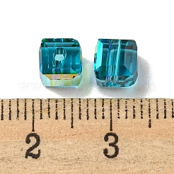 電気メッキガラスビーズ  多面カット  キューブ  スチールブルー  5.5x5.5x5.5mm  穴：1.6mm  100個/袋&nbsp;EGLA-Z004-04A-04