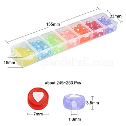 245~266個7色透明アクリルビーズ  白いハートのフラットラウンド  ミックスカラー  7x3.5mm  穴：1.8mm  約35~38PCS /カラー&nbsp;TACR-YW0001-57