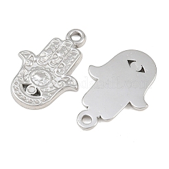 304ステンレスペンダント  花柄のチャームが付いたハムサの手  ステンレス鋼色  24x17x2mm  穴：2.3mm&nbsp;SA-CBA1839-11P