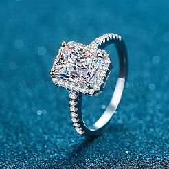 ロジウムメッキ 925 スターリングシルバー マイクロパヴェ 5x7mm エメラルド キュービックジルコニア 指輪 女性用  長方形  プラチナ  usサイズ6 1/2(16.9mm)&nbsp;WG8E258-85