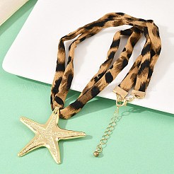 オーシャン合金ヒトデペンダント2連ヒョウ柄ポリエステルコードネックレス（女性用）  鉄チェーンエクステンダー付き  砂茶色  ゴールドカラー  16.61インチ（42.2cm）&nbsp;NJEW-A066-06G