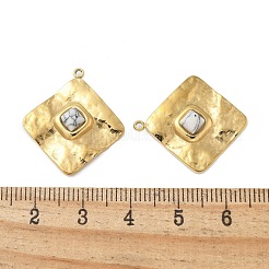 304ステンレスペンダント  染め合成ターコイズ  菱形チャーム  14KGP本金メッキ  24.5x22x5mm  穴：1.2mm&nbsp;STAS-L022-459G-01