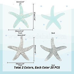 40個2色プラスチックと不透明樹脂カボション  ヒトデ  ミックスカラー  39x37x6mm  20個/カラー&nbsp;RESI-PH0001-37