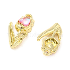 ラックメッキ合金ペンダント  ガラスと  カドミウムフリー＆ニッケルフリー＆鉛フリー  花  ピンク  27x13x6mm  穴：1.8mm&nbsp;PALLOY-D023-14G-02