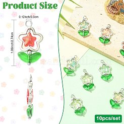 10色フラワーガラスペンダント5個  304ステンレススチール製金具付き  ミックスカラー  ステンレス鋼色  27.4mm  穴：3mm&nbsp;PALLOY-FS00077