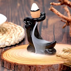 月形セラミックス装飾品逆流香ミニ香炉装飾ギフト  ブラック  56.5x23.5x62mm  穴：5mm&nbsp;JX862A