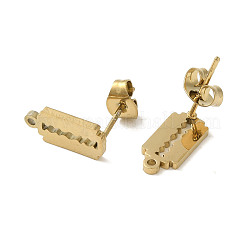 イオンプレーティング（IP）304ステンレススチールスタッドピアス金具  長方形  ゴールドカラー  12x6mm  穴：1.2mm  ピン：0.7x11mm&nbsp;STAS-I206-63G