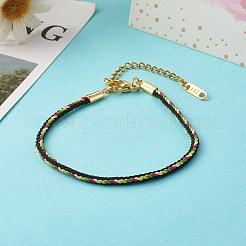 ナイロンツイストコードブレスレット  304ステンレススチール製金具付き  ブラック  7.48インチ（19cm）&nbsp;BJEW-JB06479-03