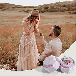 ベルベット カバー プラスチック カップル リング ボックス  結婚指輪のギフトケース  八角形  ライラック  5.1x5x4.9cm&nbsp;VBOX-WH20003-001J