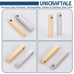 8個2色304ステンレスペンダント  長方形/棒  ゴールデン·ステンレス鋼色  30x5x5mm  穴：3mm  4個/カラー&nbsp;FIND-UN0004-05