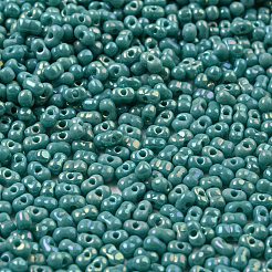 ガラスシードビーズ  不透明な色の虹  ピーナッツ  ライトシーグリーン  4x2x2mm  穴：0.8mm  約8000個/ポンド&nbsp;SEED-K009-09A-02