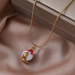 クリスマス 304ステンレススチール エナメル アップルペンダントネックレス（女性用）  ゴールドカラー  レッド  14.96インチ（38cm）&nbsp;TR7929