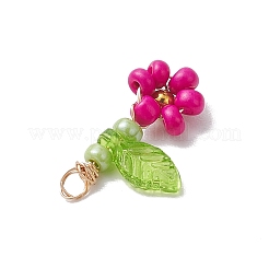 シードビーズビーズチャーム12個  アクリルリーフチャーム付き  花  ミックスカラー  12x19.5x3.5mm  穴：1.4mm&nbsp;PALLOY-MZ00281