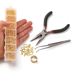 DIYジュエリー作りの発見キット  真鍮製の丸カン入り  亜鉛合金カニカン  ピンセット  真鍮製リング  ペンチ  ゴールデン·ステンレス鋼色  1153個/袋&nbsp;DIY-YW0006-16