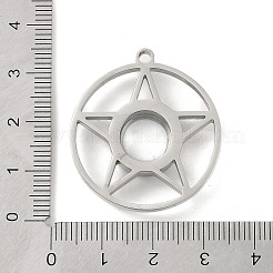 304ステンレススチールロケットペンダント  ガラスと  スターチャーム付きフラットラウンド  ステンレス鋼色  32.5x30x5.7mm  穴：2.2mm&nbsp;STAS-S132-04P