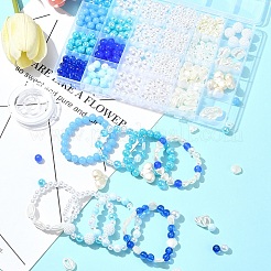 DIY ラウンドアクリル & ABS プラスチック模造真珠ビーズブレスレットジュエリー作成キット  ミックスカラー  6~25x0.8~23x0.8~12mm  穴：1~2.3mm&nbsp;DIY-FS0007-41