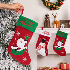 4個 4スタイル布クリスマスストッキング吊り下げ装飾  キャンディーギフトバッグ  クリスマスツリーの装飾用  混合模様  375~415x240~255x28mm  1個/スタイル&nbsp;AJEW-WR0001-76