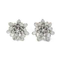 304ステンレススチールクリスタルラインストーンスタッドピアス  花  ステンレス鋼色  23x23.5mm&nbsp;EJEW-G423-15P