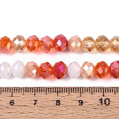 電気メッキガラスビーズセット  ロンデル  多面カット  サンゴ  7.5~8x6~6.5mm  穴：1.2~1.4mm  約30~31個/連  7.28~7.48インチ（18.5~19cm）&nbsp;EGLA-N022-02A-A01