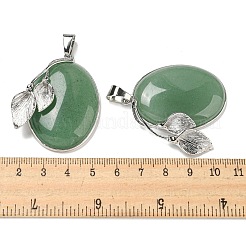 天然石グリーンアベンチュリンペンダント  プラチナメッキ合金、リーフ付きオーバルチャーム  45x31x12.5mm  穴：10x5mm&nbsp;G-Z050-05C