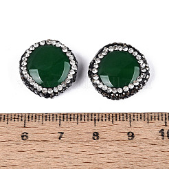 天然瑪瑙ラインストーンビーズ  染め  フラットラウンド  シーグリーン  17~18x6mm  穴：1mm&nbsp;G-Q487-03D