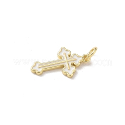 真鍮製エナメルペンダント  クロスチャーム  ラックめっき  カドミウムフリー＆鉛フリー  長持ちメッキ  18KGP本金メッキ  丸カン付き  ミックスカラー  18x10.5x1.5mm  穴：3.5mm&nbsp;KK-B155-06G