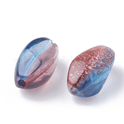 ツートン透明なスプレープリントアクリルビーズ  オーバル  ブルー  14x8x8mm  穴：1mm  約900個/500g&nbsp;ACRP-T005-30