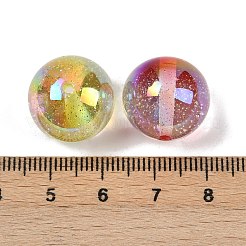 UVメッキ透明アクリルビーズ  虹色の  ラウンド  グリッターパウダー付き  ミックスカラー  16.5mm  穴：1.8mm&nbsp;OACR-A040-05