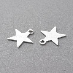 真鍮製チャーム  スター  長持ちメッキ  925銀メッキ  10.5x10x0.5mm  穴：1.4mm&nbsp;KK-H739-01C-S
