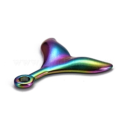 イオンプレーティング（IP）304ステンレススチールチャーム  レーザー切断  魚尾  虹色  25.5x25x2.5mm  穴：2.5mm&nbsp;STAS-F249-14M-01