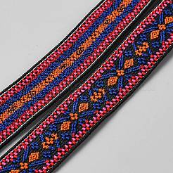 エスニックスタイルの刺繍フラットポリエステル弾性花ジャカードコード/バンド  ウェビング衣類縫製アクセサリー  ブルー  20mm&nbsp;OCOR-WH0082-271D