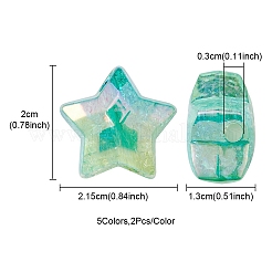 10 個 5 色 UV メッキ透明クラックルアクリルビーズ  グラデーションカラー  スター  ミックスカラー  20x21.5x13mm  穴：3mm  2個/カラー&nbsp;OACR-YW0001-57