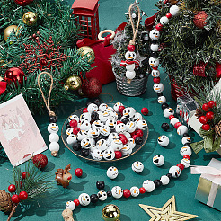 クリスマス スノーマン プリント 木製 ヨーロピアン ビーズ 180個 6スタイル  大穴丸いビーズ  ミックスカラー  14~20x13~18mm  穴：4~5mm&nbsp;WOOD-PH0003-03B