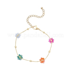 女性用真鍮ガラスフラワーリンクブレスレット  カラフル  7-3/8インチ（18.6cm）&nbsp;BJEW-JB12383