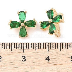 真鍮パヴェキュービックジルコニアスペーサーバー  4  - 花びらの花  ゴールドカラー  グリーン  11x12x2.5mm  穴：1.5mm&nbsp;KK-B090-04G-03