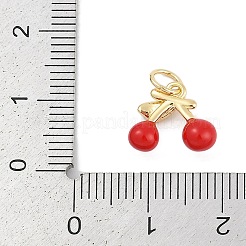 真鍮製エナメルチャーム  丸カン付き  さくらんぼのチャーム  長持ちメッキ  鉛フリー＆カドミウムフリー  ラックめっき  18KGP本金メッキ  レッド  10x12x4.5mm  穴：3mm&nbsp;KK-Q028-34G